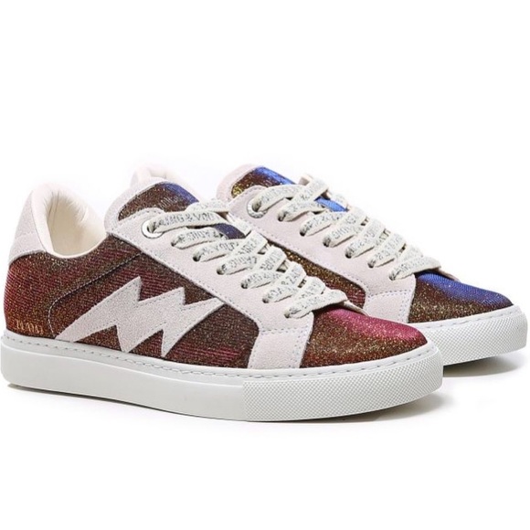 NWOB Zadig & Voltaire LA FLASH SPARKLE Sz 38 Gold Multicolor Lowtops - Picture 2 of 13